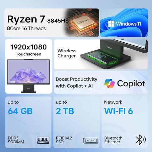 كمبيوتر Lenovo IdeaCentre Business الكل في واحد، شاشة لمس 27 بوصة FHD 100 هرتز، AMD Ryzen 7 8845HS، ذاكرة الوصول العشوائي DDR5 سعة 64 جيجابايت، SSD 2 تيرابايت، Win11 Home، KB & M اللاسلكية، جاهز للطيار، حزمة مع Adata UC310 64 جيجابايت in Saudi Arabia