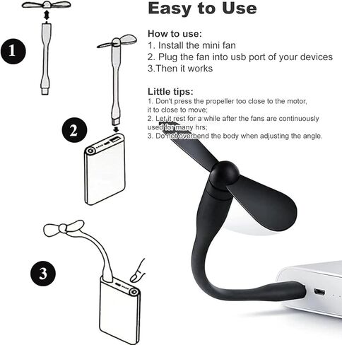 JoanofArc مروحة USB صغيرة، مروحة جيب صغيرة محمولة، توصيل وتشغيل مروحة تبريد USB، مثالية لبنوك الطاقة، مدمجة ومريحة (أبيض + أسود) in Kuwait