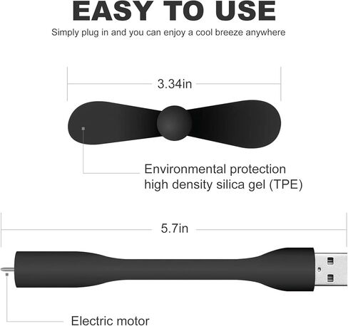 JoanofArc مروحة USB صغيرة، مروحة جيب صغيرة محمولة، توصيل وتشغيل مروحة تبريد USB، مثالية لبنوك الطاقة، مدمجة ومريحة (أبيض + أسود) in Kuwait