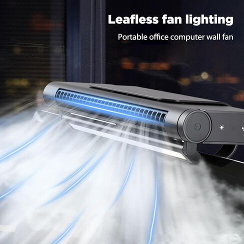 OVARIA Monitor Clip On Fan, Stepless Speed USB Powered Desk Fan with Light, Bladeless Personal Fan Quiet Desktop Fan, Easy Install and Space Saving, Suitable for Flat Monitor, Laptop (Color : Black) in Saudi Arabia