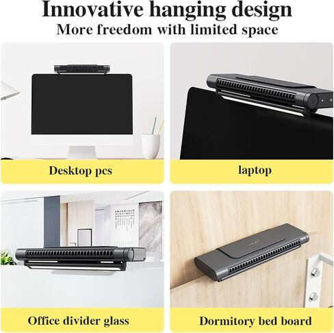 OVARIA Monitor Clip On Fan, Stepless Speed USB Powered Desk Fan with Light, Bladeless Personal Fan Quiet Desktop Fan, Easy Install and Space Saving, Suitable for Flat Monitor, Laptop (Color : Black) in Saudi Arabia