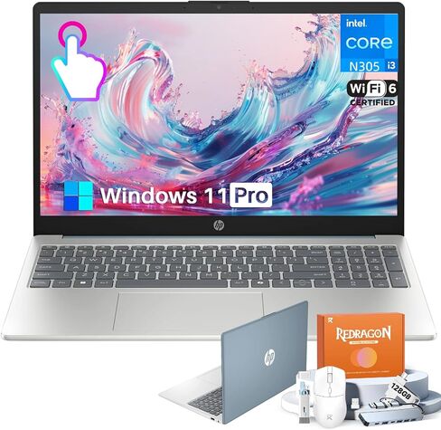 HP 15.6 Touchscreen Laptop Windows 11 Pro, Intel 8-Core i3-N305 CPU, 15.6 FHD Touch, 16GB RAM, 512GB SSD, Fast Charge, Wi-Fi 6, HD Camera, Student & Business, Moonlight Blue,W/REDRAGON Accessories in Saudi Arabia
