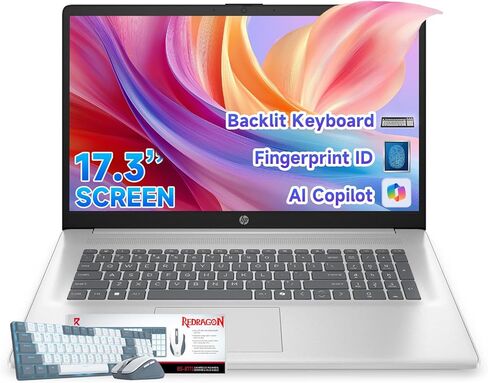 HP 17.3" Business Laptop, 13th Gen Intel 10-Core i5-1334U(Beats i7-1255U), 20GB RAM, 512GB SSD, Backlit Keyboard, Fingerprint Reader, Lifetime Windows 11 Pro & Copilot AI, with Patented KB Kit in Saudi Arabia