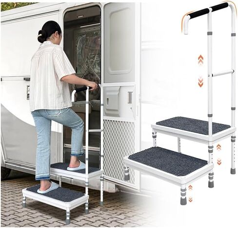 Bedside Steps for High Beds Assist Rail Medical Step Stool with Handle for Elderly Adults Bed Stairs Adjustable Step Platform Mobility Stepping Foot Stool for Bed Handicap 400lb Step Ramp in Kuwait