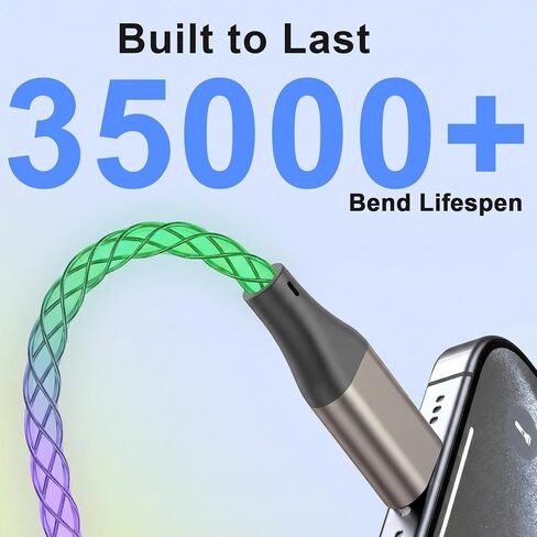 USB C to USB C Cable, Light up Type C Charger Cable, 60W USBC to USBC Cord, Led Type C to C Fast Charger Cord for iPhone 17/16/15/iPad MacBook,Samsung Galaxy S25 S24 S23 (Multicolored, 6FT) in Saudi Arabia