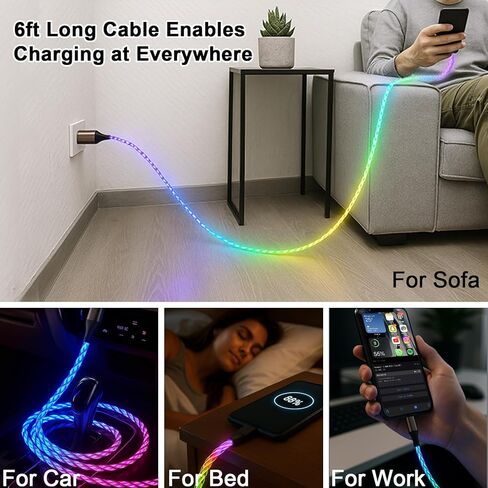USB C to USB C Cable, Light up Type C Charger Cable, 60W USBC to USBC Cord, Led Type C to C Fast Charger Cord for iPhone 17/16/15/iPad MacBook,Samsung Galaxy S25 S24 S23 (Multicolored, 6FT) in Saudi Arabia