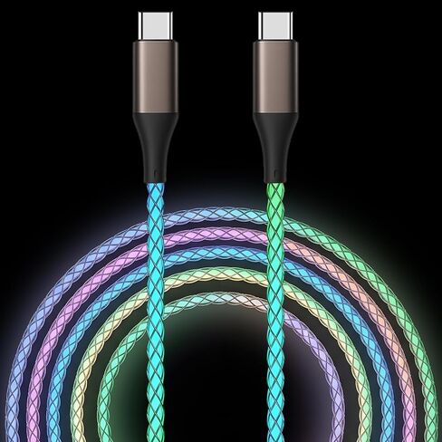 USB C to USB C Cable, Light up Type C Charger Cable, 60W USBC to USBC Cord, Led Type C to C Fast Charger Cord for iPhone 17/16/15/iPad MacBook,Samsung Galaxy S25 S24 S23 (Multicolored, 6FT) in Saudi Arabia