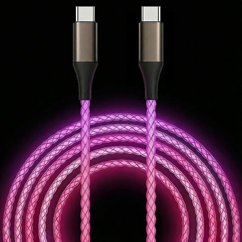 USB C to USB C Cable, Light up Type C Charger Cable, 60W USBC to USBC Cord, Led Type C to C Fast Charger Cord for iPhone 17/16/15/iPad MacBook,Samsung Galaxy S25 S24 S23 (Multicolored, 6FT) in Saudi Arabia