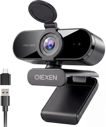 1080P Webcam with Microphone Noise Reduction, Auto Exposure, 90°FOV Wide Angle, Privacy Cover, USB-A to C Adapter, Plug & Play Streaming Camera for PC/Mac/Switch 2, Zoom/Teams/Skype/Meetings in Saudi Arabia