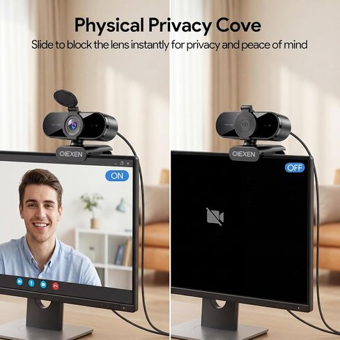 1080P Webcam with Microphone Noise Reduction, Auto Exposure, 90°FOV Wide Angle, Privacy Cover, USB-A to C Adapter, Plug & Play Streaming Camera for PC/Mac/Switch 2, Zoom/Teams/Skype/Meetings in Saudi Arabia