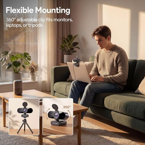 1080P Webcam with Microphone Noise Reduction, Auto Exposure, 90°FOV Wide Angle, Privacy Cover, USB-A to C Adapter, Plug & Play Streaming Camera for PC/Mac/Switch 2, Zoom/Teams/Skype/Meetings in Saudi Arabia