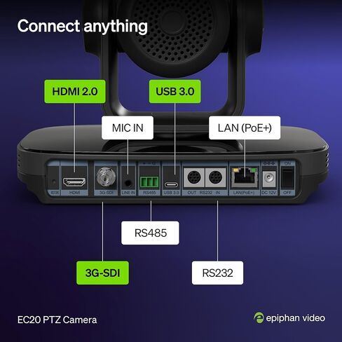 Epiphan EC20 4K PTZ Camera – NDI®|HX3 | 20X Optical Zoom | AI Auto-Tracking | HDMI/SDI/USB/IP | PoE+ | 60 fps | Low-Light | VISCA | Live Streaming for Education, Corporate, Worship & Creators in Saudi Arabia