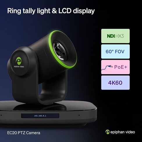 Epiphan EC20 4K PTZ Camera – NDI®|HX3 | 20X Optical Zoom | AI Auto-Tracking | HDMI/SDI/USB/IP | PoE+ | 60 fps | Low-Light | VISCA | Live Streaming for Education, Corporate, Worship & Creators in Saudi Arabia