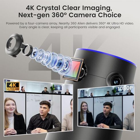NEARITY 360 Alien 4K Video Conference Camera with 2 Microphones, 8MP Video Conferencing Webcam, 3 AI Modes, 6 Noise Cancelling Mics, Auto Framing, Conference Webcam for PC/Laptop/SmartBoard in Saudi Arabia