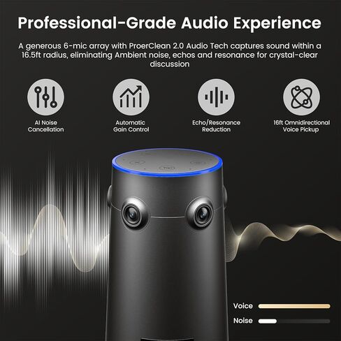 NEARITY 360 Alien 4K Video Conference Camera with 2 Microphones, 8MP Video Conferencing Webcam, 3 AI Modes, 6 Noise Cancelling Mics, Auto Framing, Conference Webcam for PC/Laptop/SmartBoard in Saudi Arabia
