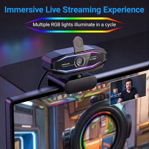 HD 1080P Gaming Webcam with Microphone,Streaming Camera Web Cam with RGB Light,Noise Cancellation, Privacy Cover,Plug and Play,Computer Camera for Desktop/Laptop,Video Calls/Conferencing/Streaming in Saudi Arabia