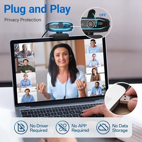 HD 1080P Gaming Webcam with Microphone,Streaming Camera Web Cam with RGB Light,Noise Cancellation, Privacy Cover,Plug and Play,Computer Camera for Desktop/Laptop,Video Calls/Conferencing/Streaming in Saudi Arabia