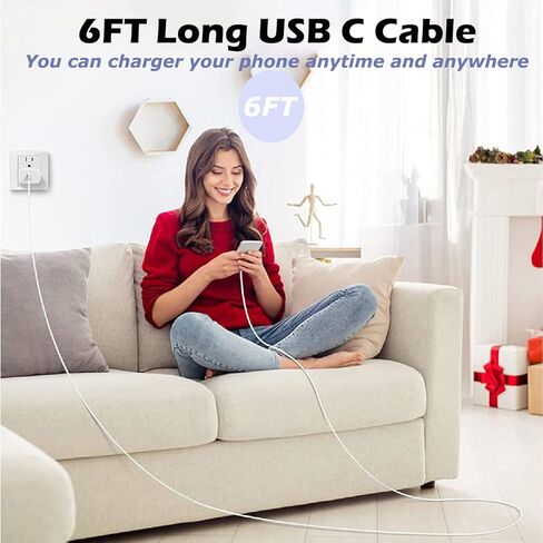 [معتمد من Apple MFi] شاحن iPhone Air/17، USB C شحن سريع 2 حزمة 20 وات شاحن Apple نوع C كتلة 6FT USB C إلى C كابل منسوج لهاتف iPhone 17 Pro Max/16 Plus/16 Pro Max/15 Pro Max، iPad Pro/Air/AirPods in Kuwait