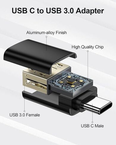 USBC to USB Adapter 4 Pack, USB C Male to USB 3.0 Female OTG Adapter for iPhone 17e 16, iPad mini, MacBook Pro, Samsung S26 S25, High-Speed Data Transfer and Fast Charging Type-C Connector-Black in Saudi Arabia
