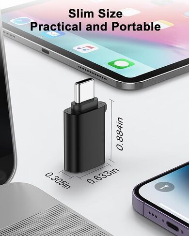 USBC to USB Adapter 4 Pack, USB C Male to USB 3.0 Female OTG Adapter for iPhone 17e 16, iPad mini, MacBook Pro, Samsung S26 S25, High-Speed Data Transfer and Fast Charging Type-C Connector-Black in Saudi Arabia