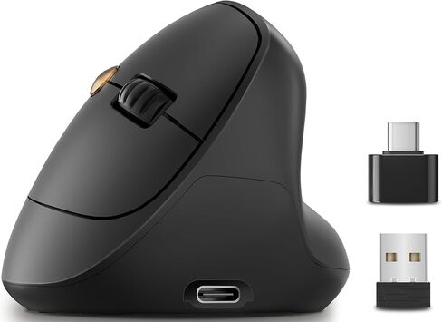 Ergonomic Vertical Wireless Mouse, 57° Natural Handshake for Wrist Pain Relief, Rechargeable 2.4G USB Computer Mouse, Quiet Click, 800/1200/1600 DPI, for Laptop PC Mac, Small/Medium Hands (Black) in Saudi Arabia