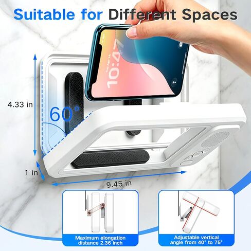 Shower Phone Holder with Speaker, Waterproof Wireless Bluetooth Speaker with 360 Rotation, Rechargeable Hands-Free Wall Mounted Shower Speaker for Any Phone Under 7 Inches, White in Saudi Arabia