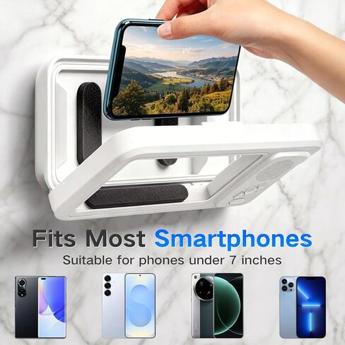 Shower Phone Holder with Speaker, Waterproof Wireless Bluetooth Speaker with 360 Rotation, Rechargeable Hands-Free Wall Mounted Shower Speaker for Any Phone Under 7 Inches, White in Saudi Arabia