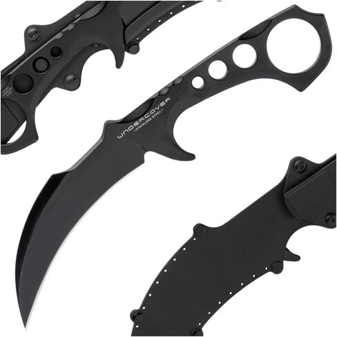 United Cutlery Undercover CIA Stinger III Karambit | 3 1/2 Inch 3Cr13 Stainless Curved Blade | One-Piece Steel Construction | Open Ring Pommel | Black Coated Finish | Molded Nylon Sheath in Saudi Arabia