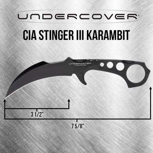 United Cutlery Undercover CIA Stinger III Karambit | 3 1/2 Inch 3Cr13 Stainless Curved Blade | One-Piece Steel Construction | Open Ring Pommel | Black Coated Finish | Molded Nylon Sheath in Saudi Arabia