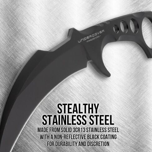 United Cutlery Undercover CIA Stinger III Karambit | 3 1/2 Inch 3Cr13 Stainless Curved Blade | One-Piece Steel Construction | Open Ring Pommel | Black Coated Finish | Molded Nylon Sheath in Saudi Arabia