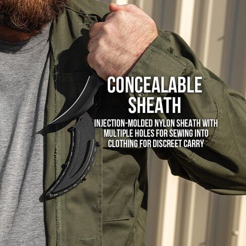 United Cutlery Undercover CIA Stinger III Karambit | 3 1/2 Inch 3Cr13 Stainless Curved Blade | One-Piece Steel Construction | Open Ring Pommel | Black Coated Finish | Molded Nylon Sheath in Saudi Arabia