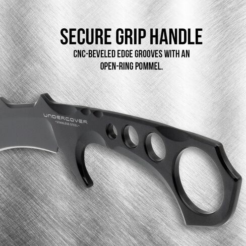 United Cutlery Undercover CIA Stinger III Karambit | 3 1/2 Inch 3Cr13 Stainless Curved Blade | One-Piece Steel Construction | Open Ring Pommel | Black Coated Finish | Molded Nylon Sheath in Saudi Arabia