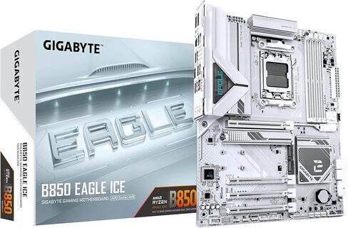 اللوحة الأم GIGABYTE B850 Eagle Ice - معالجات سلسلة AMD Ryzen 9000، 8+2+2 مرحلة رقمية VRM، حتى 8200 ميجا هرتز DDR5 (O.C)، 1x PCIe 5.0 M.2 + 2X PCIe 4.0 M.2، 2.5 جيجا بايت LAN، USB 3.2 Gen 2 in Saudi Arabia
