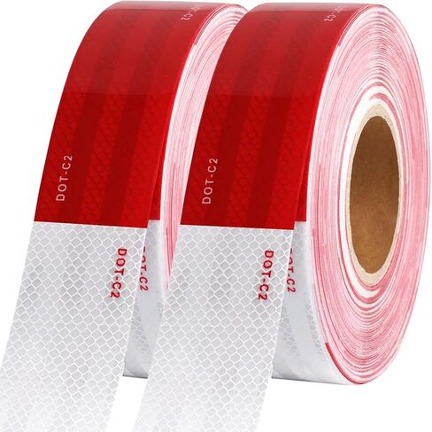 شريط أمان عاكس WAENLIR مقاس 2 بوصة × 200 قدم DOT-C2 شريط لاصق مقاوم للماء باللونين الأحمر والأبيض للمقطورة والخارجية والسيارات والشاحنات in Kuwait
