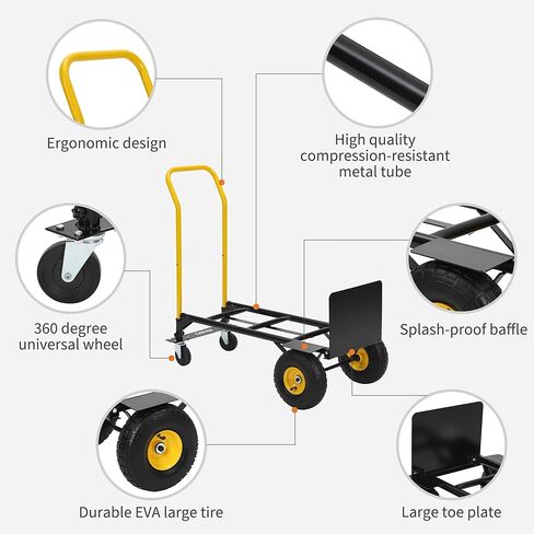 Convertible Hand Truck and Cart, 2 in 1 Utility Dolly Platform Cart with 4 Wheels, 800 LBS Heavy Duty Hand Cart for Moving, Shopping, Luggage, Travel, Office Use in Saudi Arabia