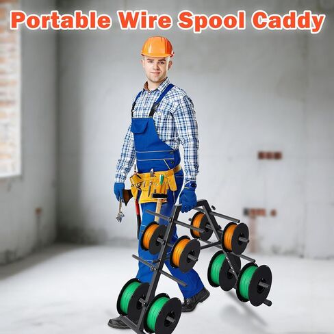 CXRCY Wire Spool Rack - Heavy Duty Cable Dispenser with 9 Adjustable Rods for 29 Spools, Portable Hand Wire Spool Caddy for Electrical, Industrial, Retail, Warehouse Use in Saudi Arabia