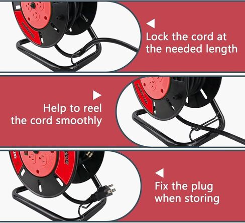 Extension Cord Storage Reel with 4-Grounded Outlets, Heavy Duty Open Cord Reel for 12/3 14/3 16/3 Power Cords, Portable Empty Hand Crank Electric Cord Roller Holder, Red in Saudi Arabia