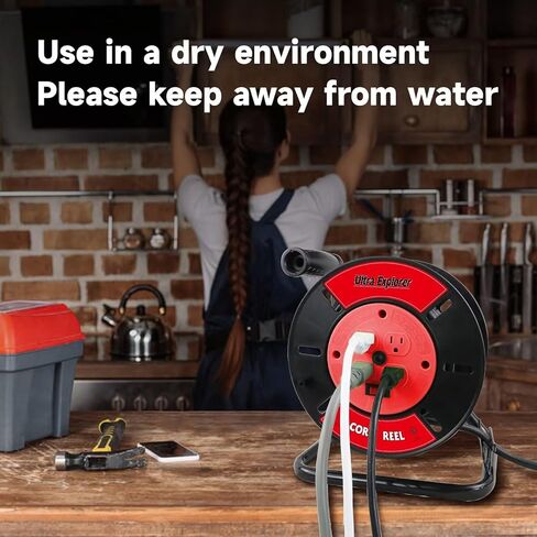 Extension Cord Storage Reel with 4-Grounded Outlets, Heavy Duty Open Cord Reel for 12/3 14/3 16/3 Power Cords, Portable Empty Hand Crank Electric Cord Roller Holder, Red in Saudi Arabia