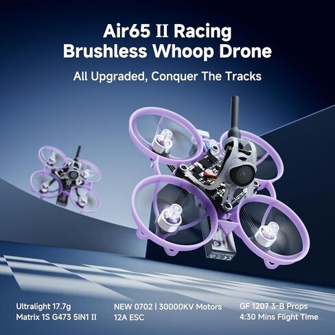 BETAFPV Air65 II طائرة كوادكوبتر بدون فرشاة، طائرة بدون طيار صغيرة خفيفة الوزن 1S 65 مم مع مصفوفة 1S 5IN1 II 12A FC، محرك 0702 30000KV، دعامة 1207 ثلاثية الشفرات، كاميرا C03، مظلة وإطار Air II لسباق FPV داخلي in Saudi Arabia