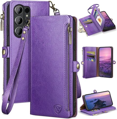 XcaseBar compatible with ‌Samsung Galaxy S26 Ultra Wallet case with Zipper Credit Card Holder【RFID Blocking】,Flip Folio Book PU Phone case Shockproof Cover Women Men for Samsung S26Ultra case Wine Red in Saudi Arabia