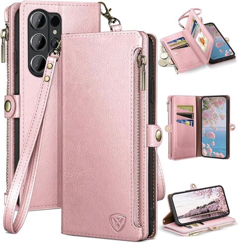 XcaseBar compatible with ‌Samsung Galaxy S26 Ultra Wallet case with Zipper Credit Card Holder【RFID Blocking】,Flip Folio Book PU Phone case Shockproof Cover Women Men for Samsung S26Ultra case Wine Red in Saudi Arabia