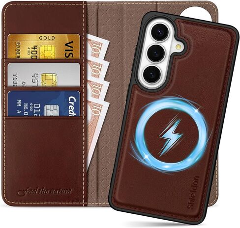 SHIELDON Wallet Case for Galaxy S26 6.3-inch 5G, 2-in-1 Detachable, Genuine Leather, Wireless Charging, Magnetic, RFID Blocking Credit Card Holder, Kickstand, Full Protective Cover - Retro Coffee in Saudi Arabia