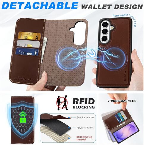 SHIELDON Wallet Case for Galaxy S26 6.3-inch 5G, 2-in-1 Detachable, Genuine Leather, Wireless Charging, Magnetic, RFID Blocking Credit Card Holder, Kickstand, Full Protective Cover - Retro Coffee in Saudi Arabia