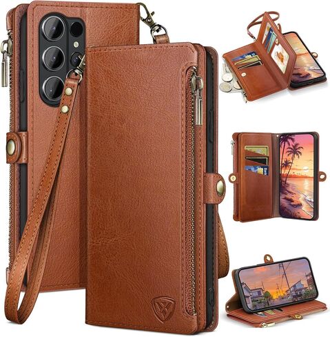 XcaseBar compatible with ‌Samsung Galaxy S26 Ultra Wallet case with Zipper Credit Card Holder【RFID Blocking】,Flip Folio Book PU Phone case Shockproof Cover Women Men for Samsung S26Ultra case Wine Red in Saudi Arabia