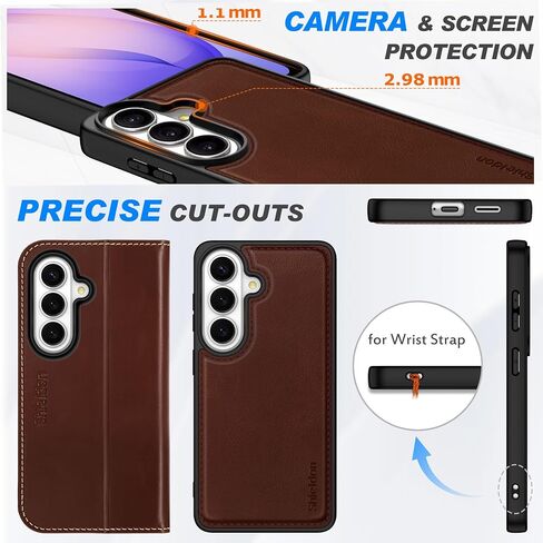 SHIELDON Wallet Case for Galaxy S26 6.3-inch 5G, 2-in-1 Detachable, Genuine Leather, Wireless Charging, Magnetic, RFID Blocking Credit Card Holder, Kickstand, Full Protective Cover - Retro Coffee in Saudi Arabia