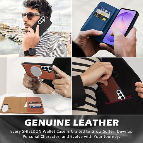 SHIELDON Wallet Case for Galaxy S26 6.3-inch 5G, 2-in-1 Detachable, Genuine Leather, Wireless Charging, Magnetic, RFID Blocking Credit Card Holder, Kickstand, Full Protective Cover - Retro Coffee in Saudi Arabia