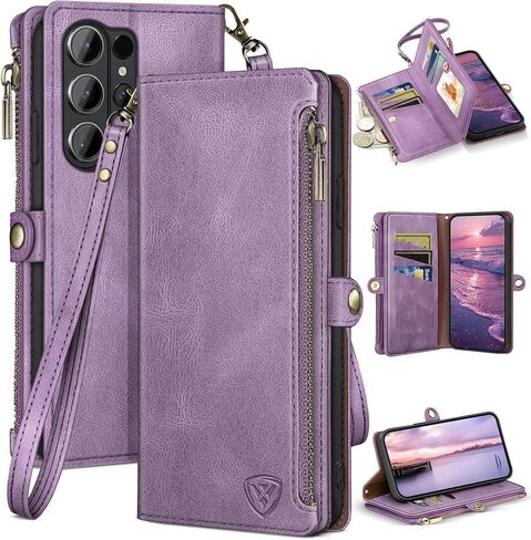 XcaseBar compatible with ‌Samsung Galaxy S26 Ultra Wallet case with Zipper Credit Card Holder【RFID Blocking】,Flip Folio Book PU Phone case Shockproof Cover Women Men for Samsung S26Ultra case Wine Red in Saudi Arabia