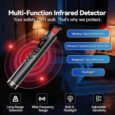 Hidden Camera Detectors,Spy Camera Finder, GPS Tracker Detector RF WiFi Signal Scanner Rechargeable,5 Working Modes for Hotel,Bathroom,Travel,Office (Black) in Saudi Arabia