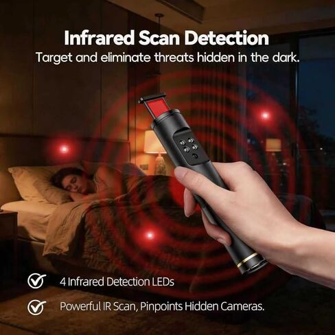 Hidden Camera Detectors,Spy Camera Finder, GPS Tracker Detector RF WiFi Signal Scanner Rechargeable,5 Working Modes for Hotel,Bathroom,Travel,Office (Black) in Saudi Arabia