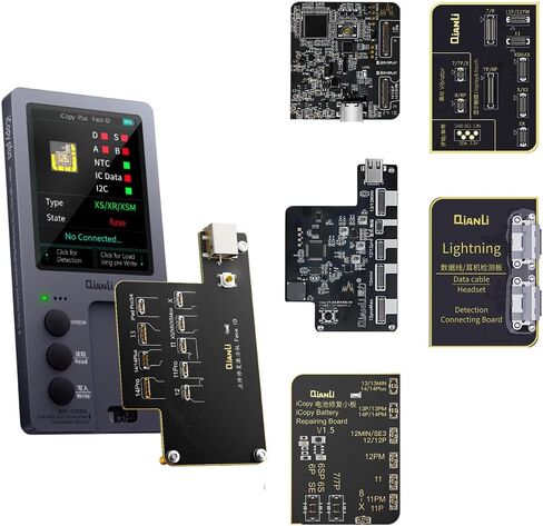 Qianli iCopy 2.3 6 في 1 iPhone 7/8/8P/X/XR/XS/XSMAX/11 Pro Max/12/13/14/15 Pro + PM Face ID، LCD، مبرمج EEPROM لنقل الهزاز والبطارية، لوحة تفتيح، نغمة حقيقية in Kuwait